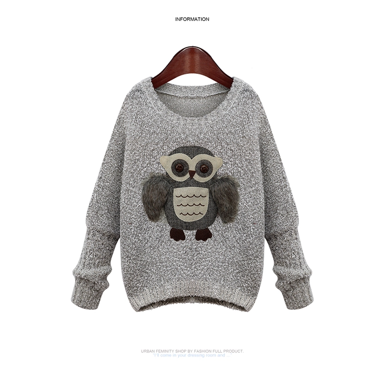 Stereo Owl O-neck Long Sleeve Loose Sweater