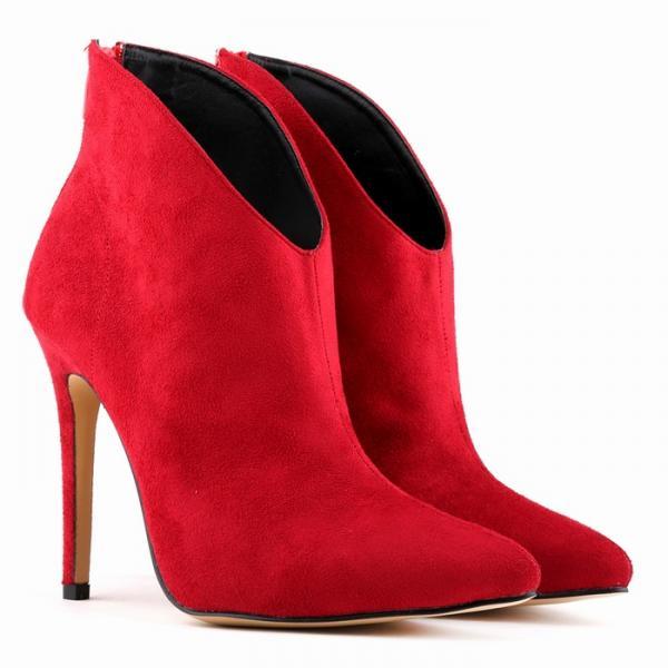 Suede Pointed Head High Heel Zippered Ankle Boots on Luulla