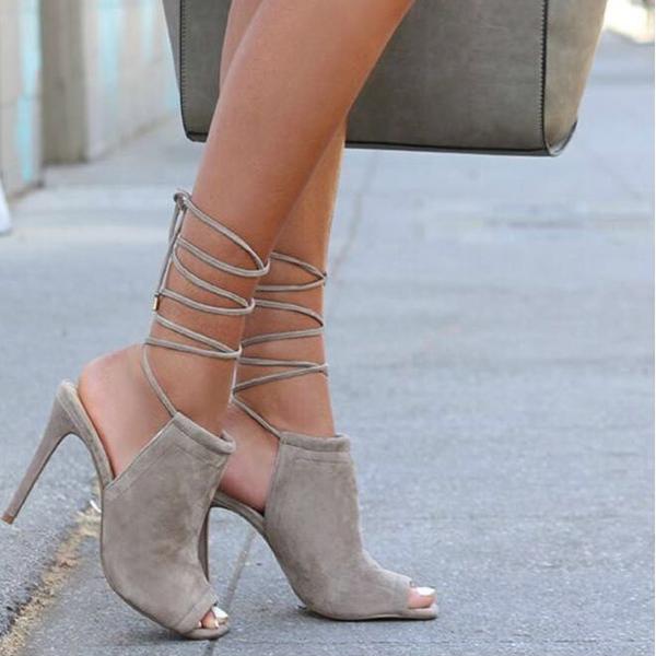 Suede Peep-toe Summer Ankle Strap Ankle Wraps Suede Peep Toe Stiletto ...