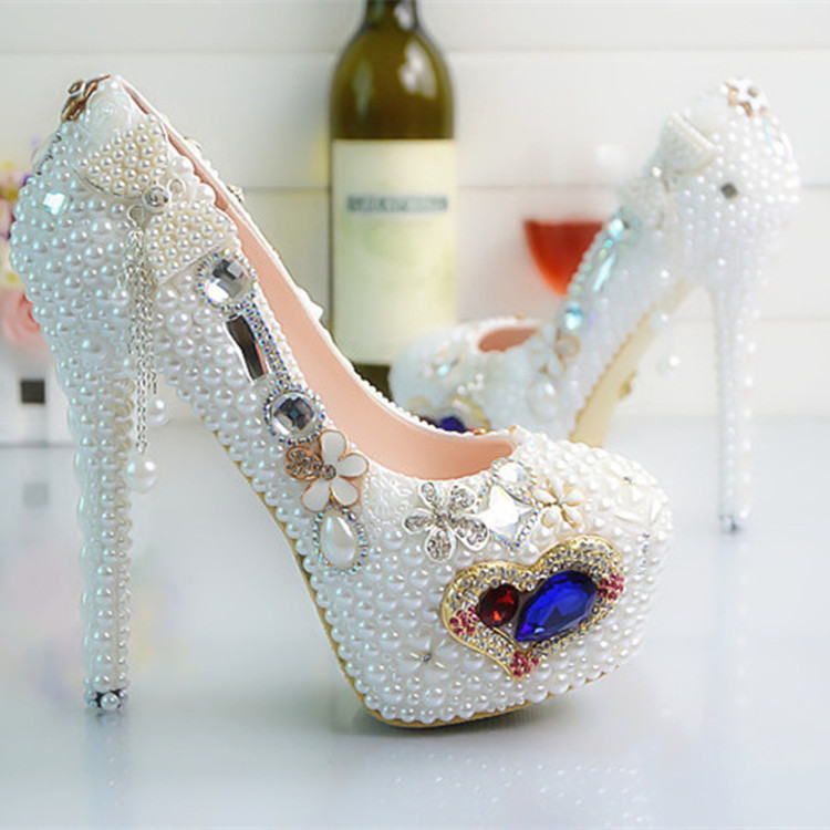 Women's Wedding Shoes Opened Toe High Heel Bridal Shoes with Circle Crystals