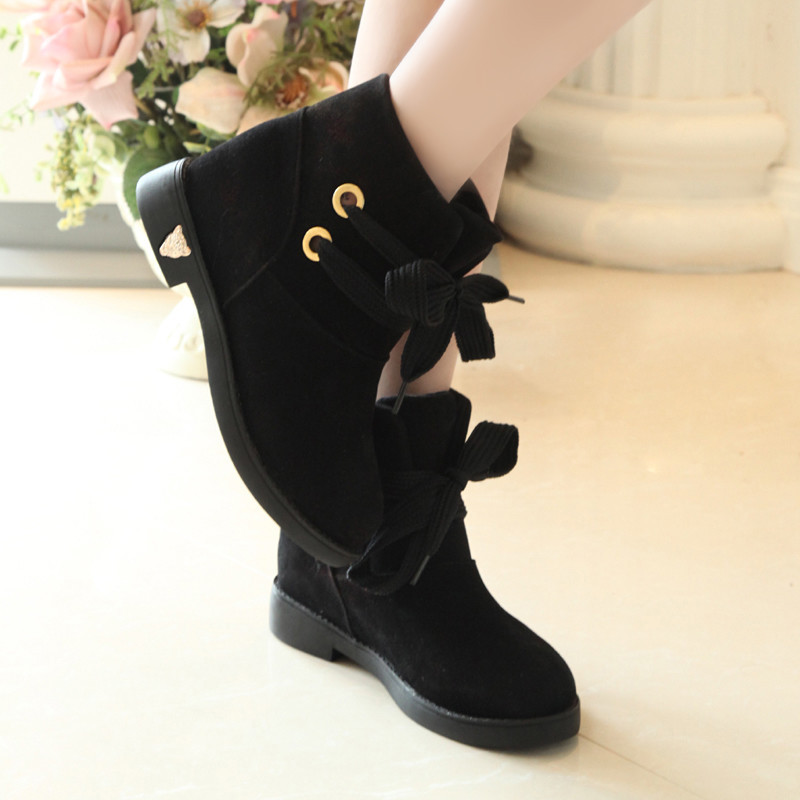 Suede Chunky Heel Pure Color Round Toe Short Boots on Luulla