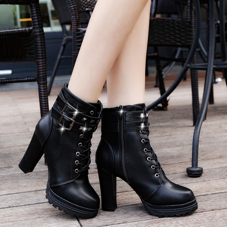 Chunky Round Buckle High Heels