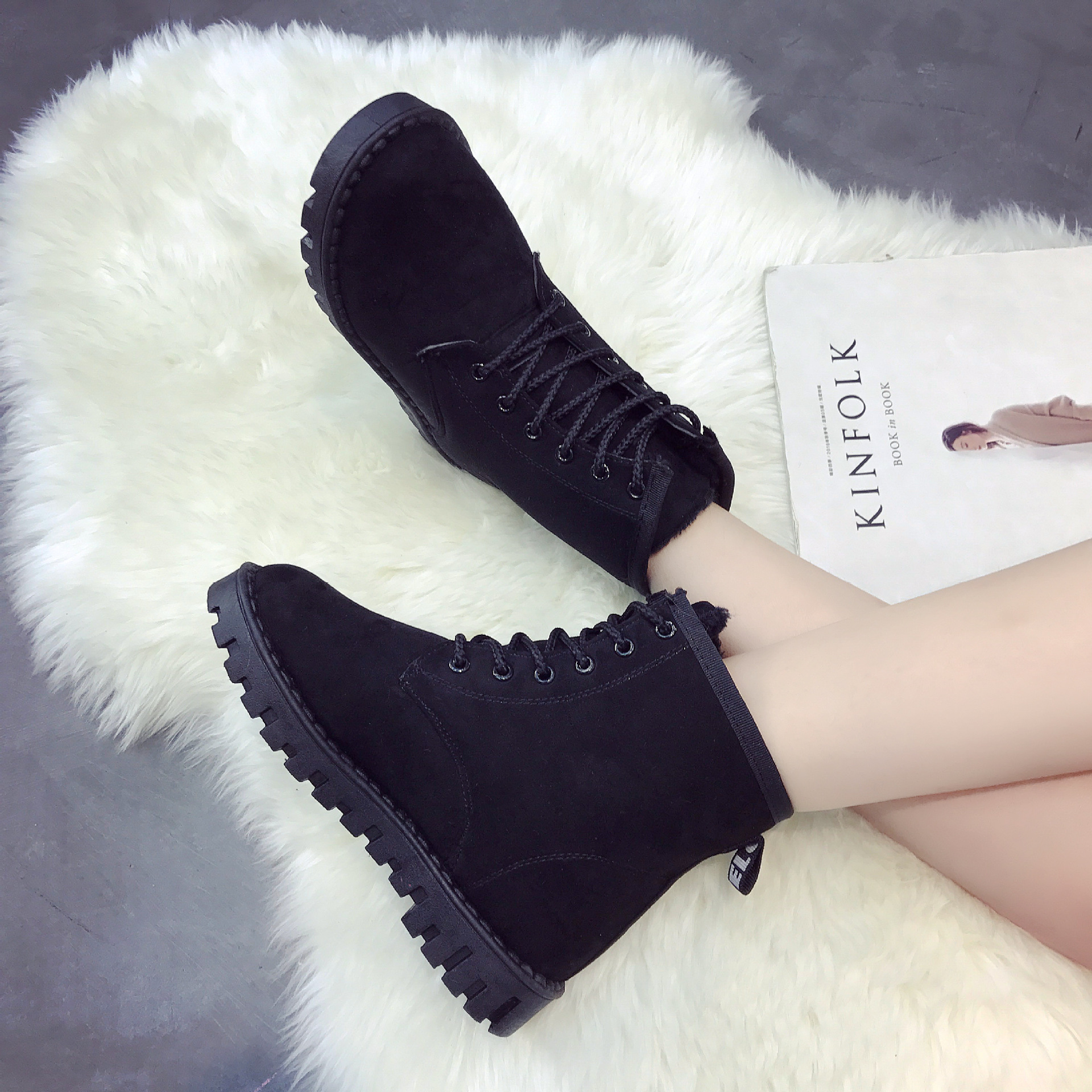 Solid color Lace-Up Boots