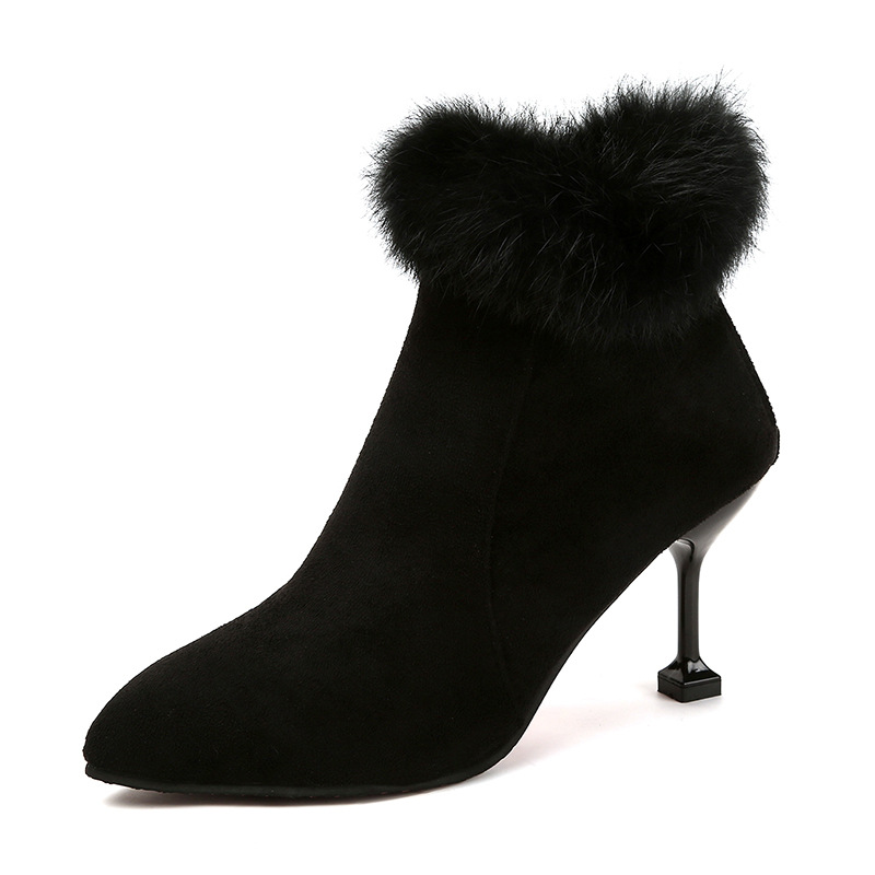 Suede Pure Color Stiletto Heel Pointed Toe Short Boots on Luulla