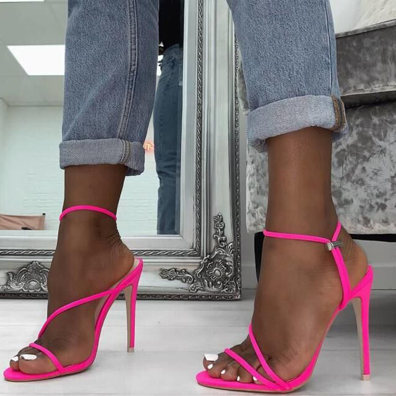 Fluorescent Pointed Stiletto Sandals-rose Red on Luulla