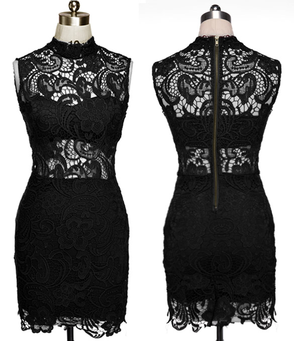 Women's Fashion Sexy High Collar Bodycon Lace Dress Evening Party ...