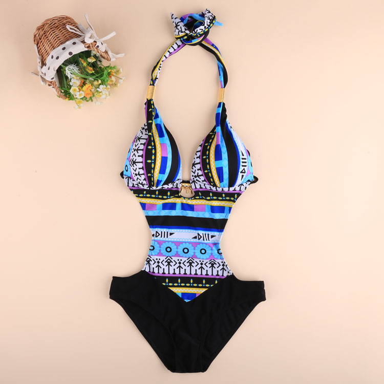 One Piece Bohemia Padded Bandage Backless Bikini Swimwear on Luulla