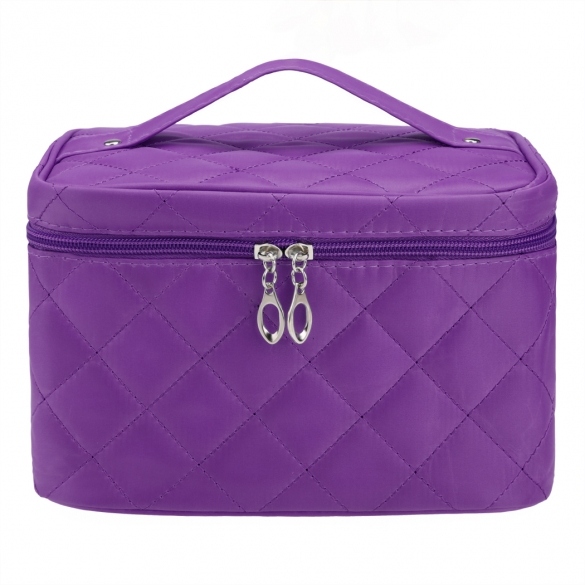 Women Portable Travel Zipper Plaid Cosmetic Makeup Bag Toiletry Case ...