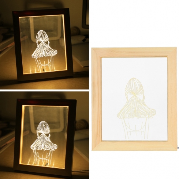 3d Led Light Wood Picture Frame Desk Lamp Room Decoration Usb Night