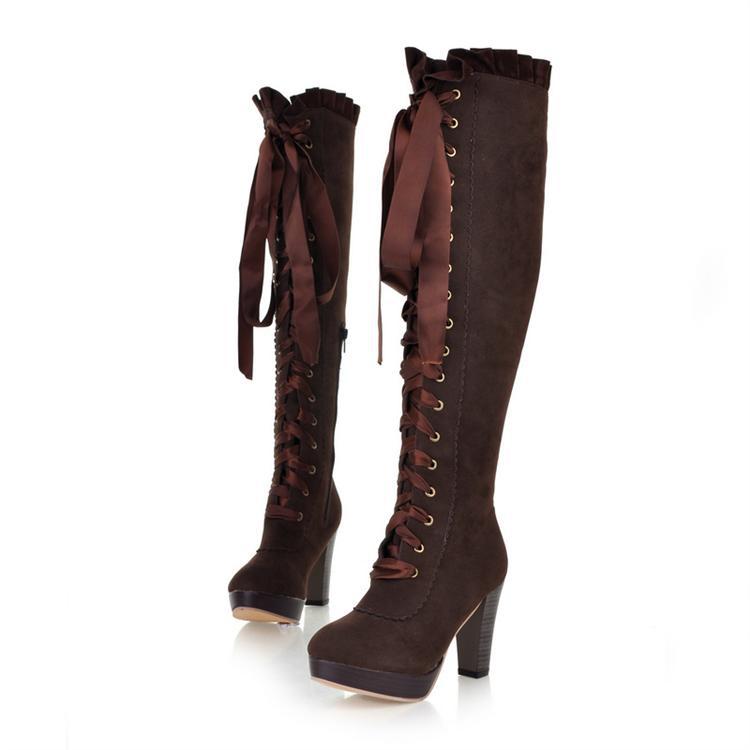 Fall Winter Thick High Heels Platform High Lace Up Boots on Luulla