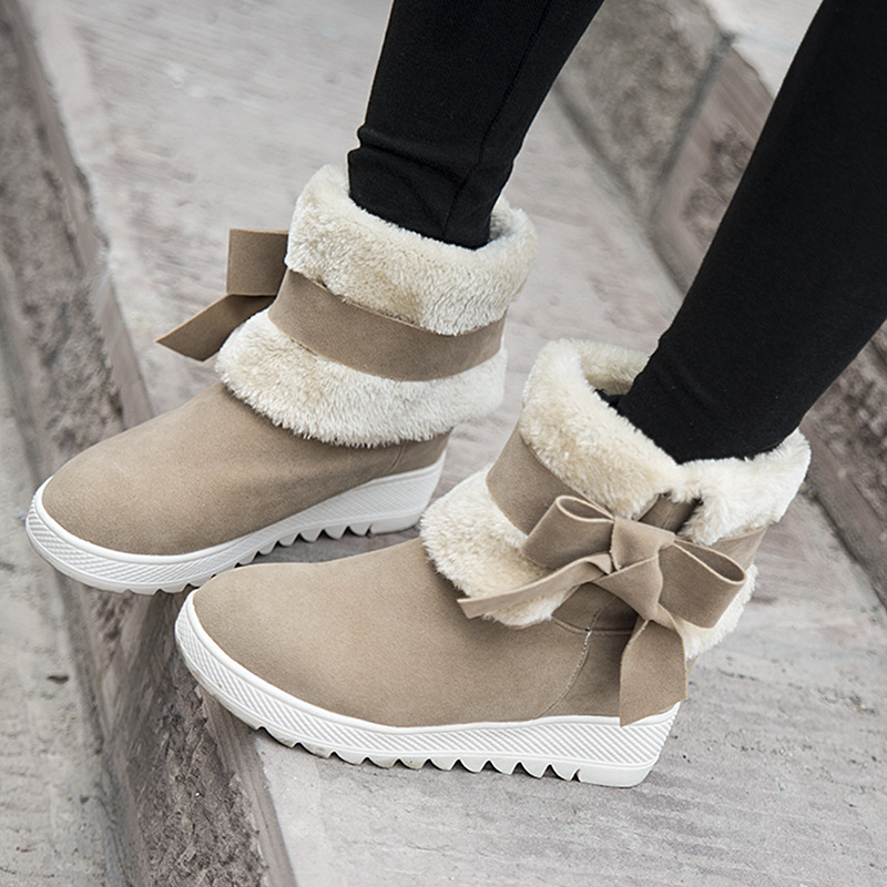 Warm Bowknot Folding Tube Fur Snow Boots on Luulla