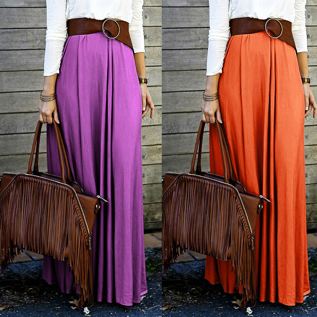 Simple Fashion Pure Color Long Skirt on Luulla