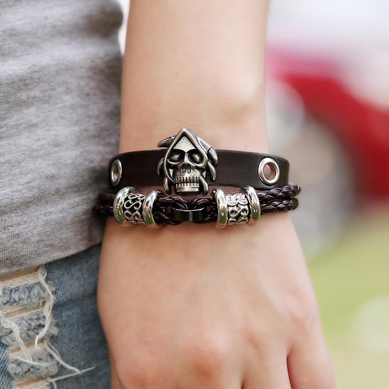 Punk leather bracelets clearance