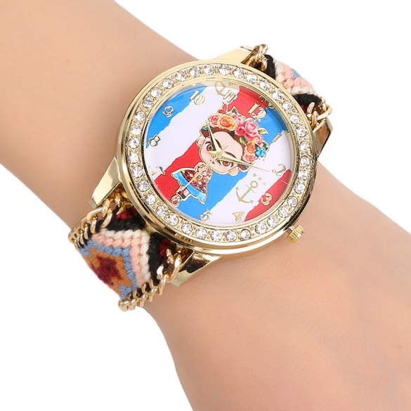 Women's Handmade Braided Friendship Bracelet Watch Round Dial Quartz