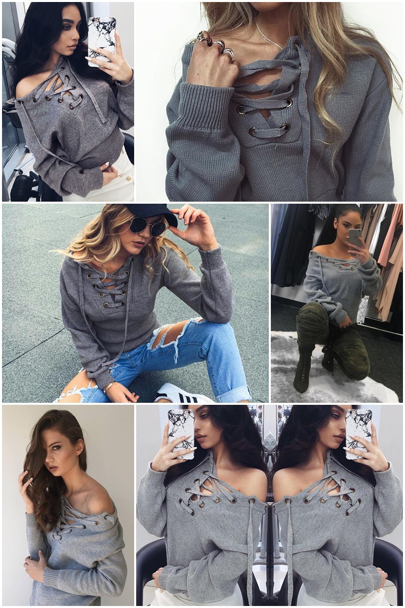 Sexy Hollow V Neck Long Sleeve Sweater